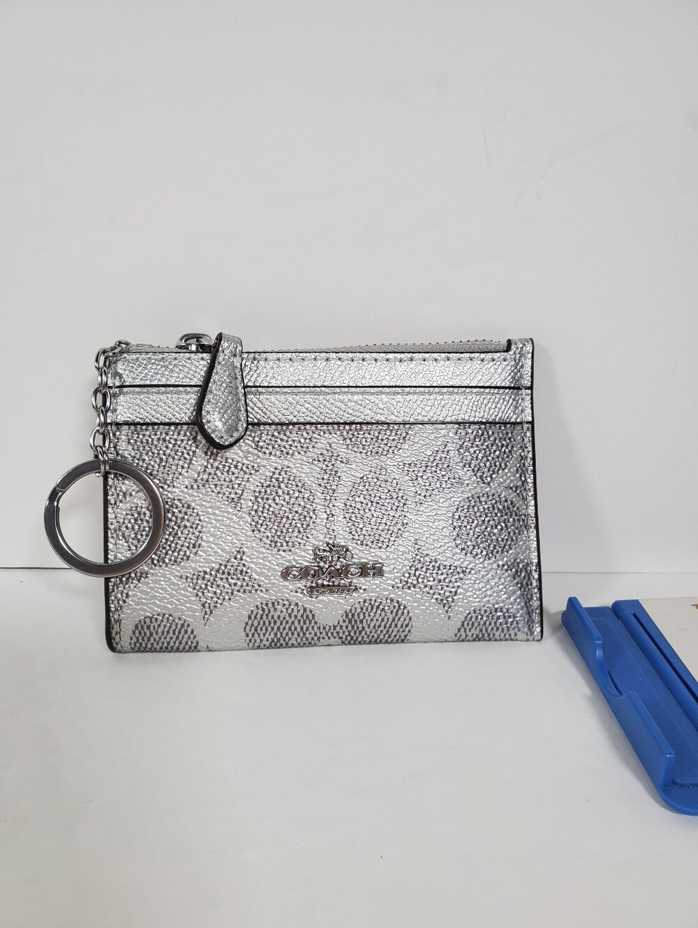 NWT Coach Mini Skinny Id Case In Signature Canvas CCS50 Grey Silver